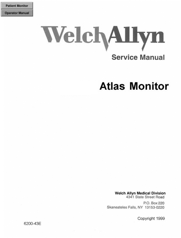 Product picture WelchAllyn Atlas Monitor 6200-43E Service manual 